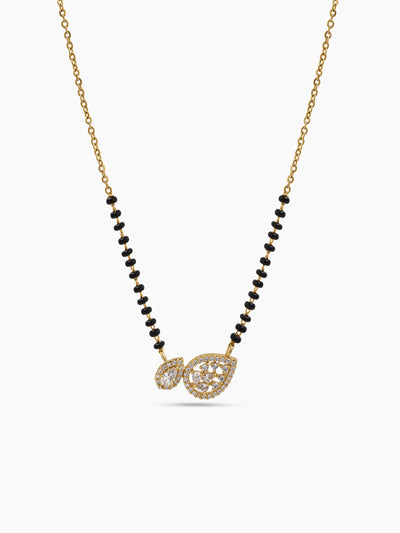 Krupa Twin Pear Diamond 18K Gold Plated Women's Chain Pendant Mangalsutra Necklace