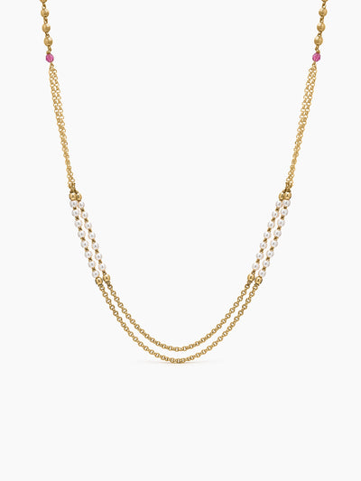 Kunti Pearl Beaded Gold Women's Layered Chain