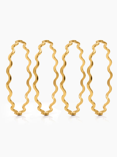 Lehara Wave Curve Gold Set Of 4 Women's 2/4, 2/6, 2/8 Bangles 
