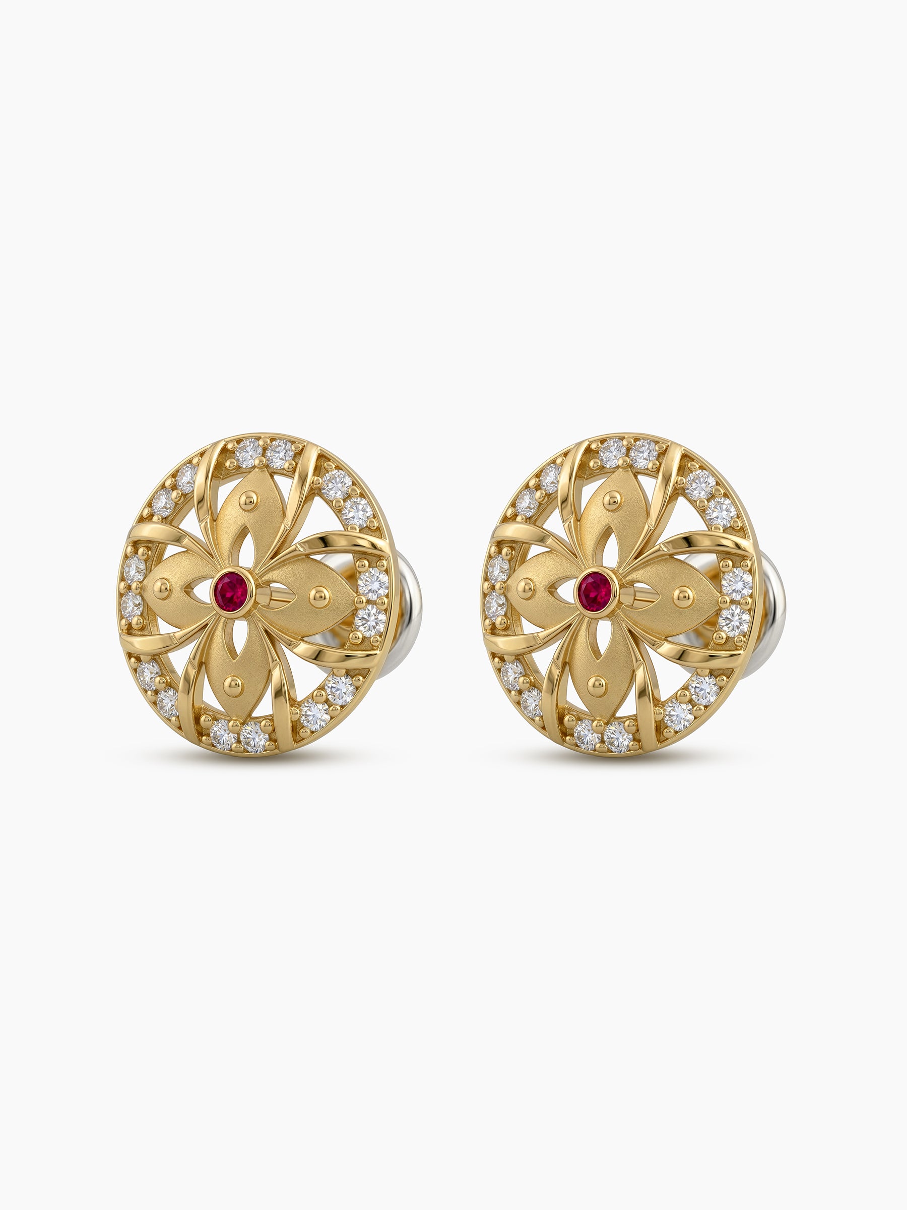 Madhura Pink Clover Diamond Gold Women's Stud Earrings