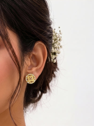 Madhura Pink Clover Diamond Gold Women's Stud Earrings
