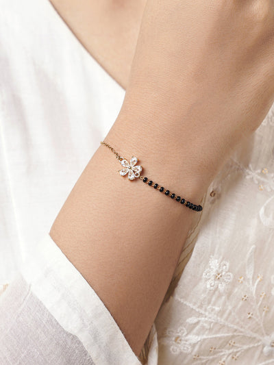 Meher Flower Diamond Charms 18K Gold Plated Mangalsutra Bracelet