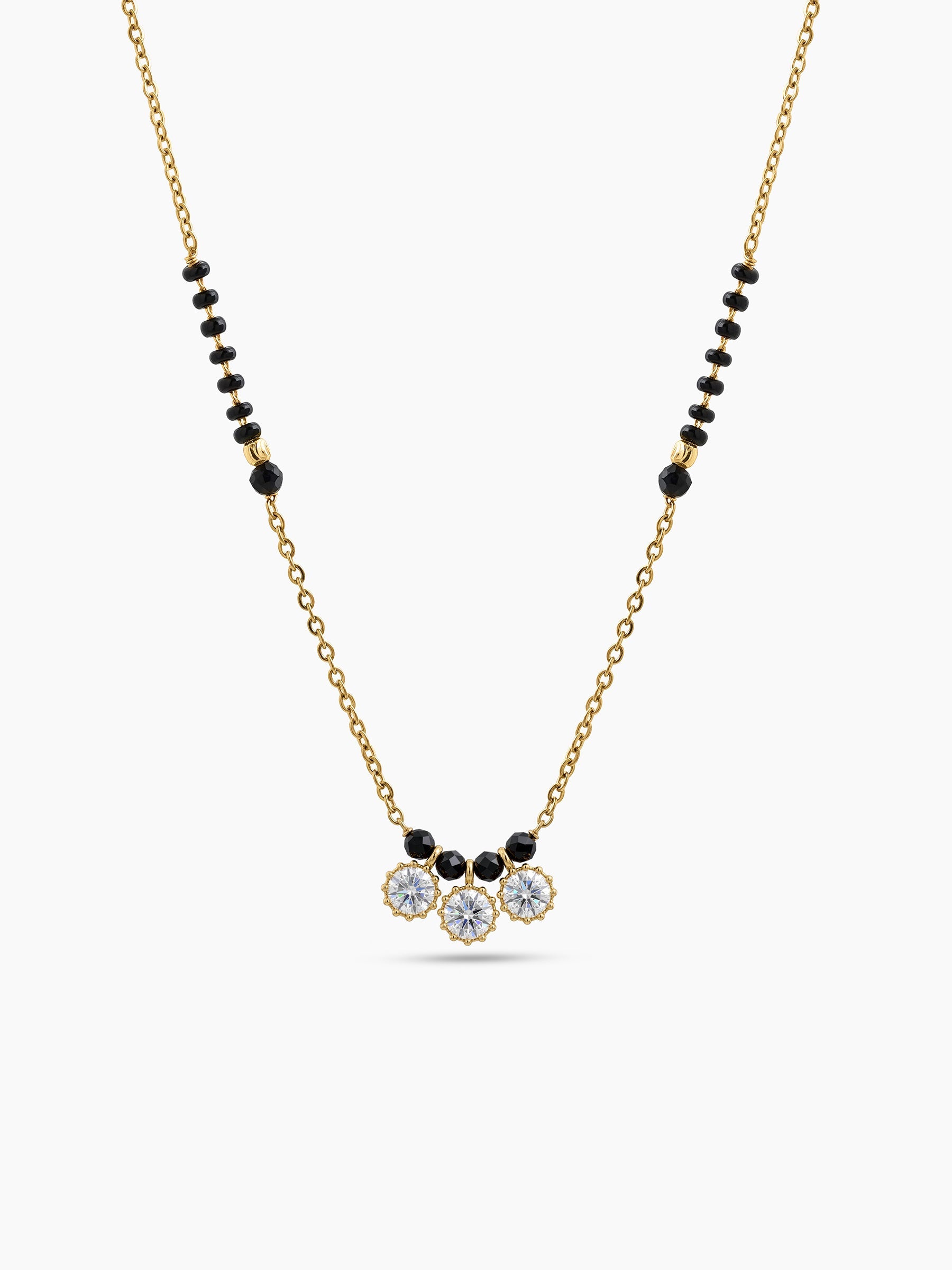Mahika Trio Diamond Solitaire 18K Gold Plated Women's Chain Pendant Mangalsutra Necklace