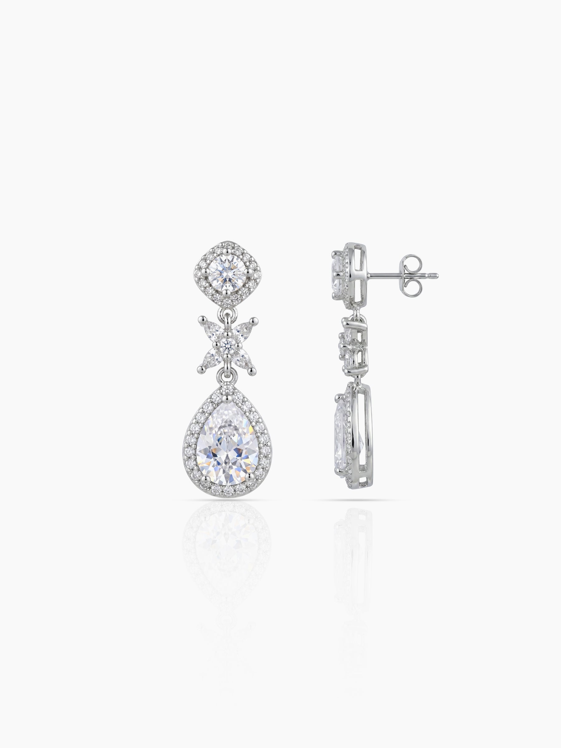 Maina Pear Diamond Solitaire Charm Silver  Women's Jewelry Set Of 2 - Necklace & Earrings