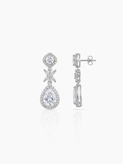 Maina Pear Diamond Solitaire Charm Silver  Women's Jewelry Set Of 2 - Necklace & Earrings