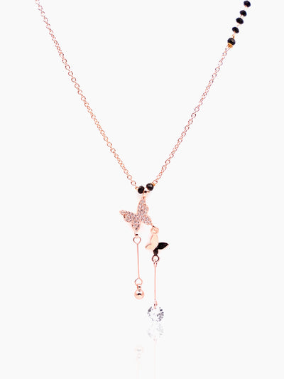 Maithili Butterfly Charm Hanging Diamond Rosegold Plated Pendant Mangalsutra