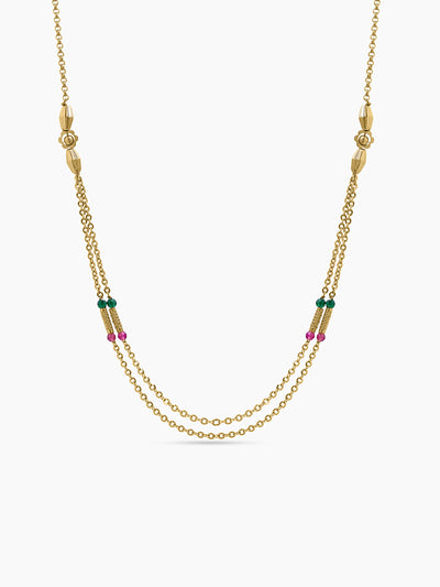 Manali Pink Green Beaded Gold Women's Chain