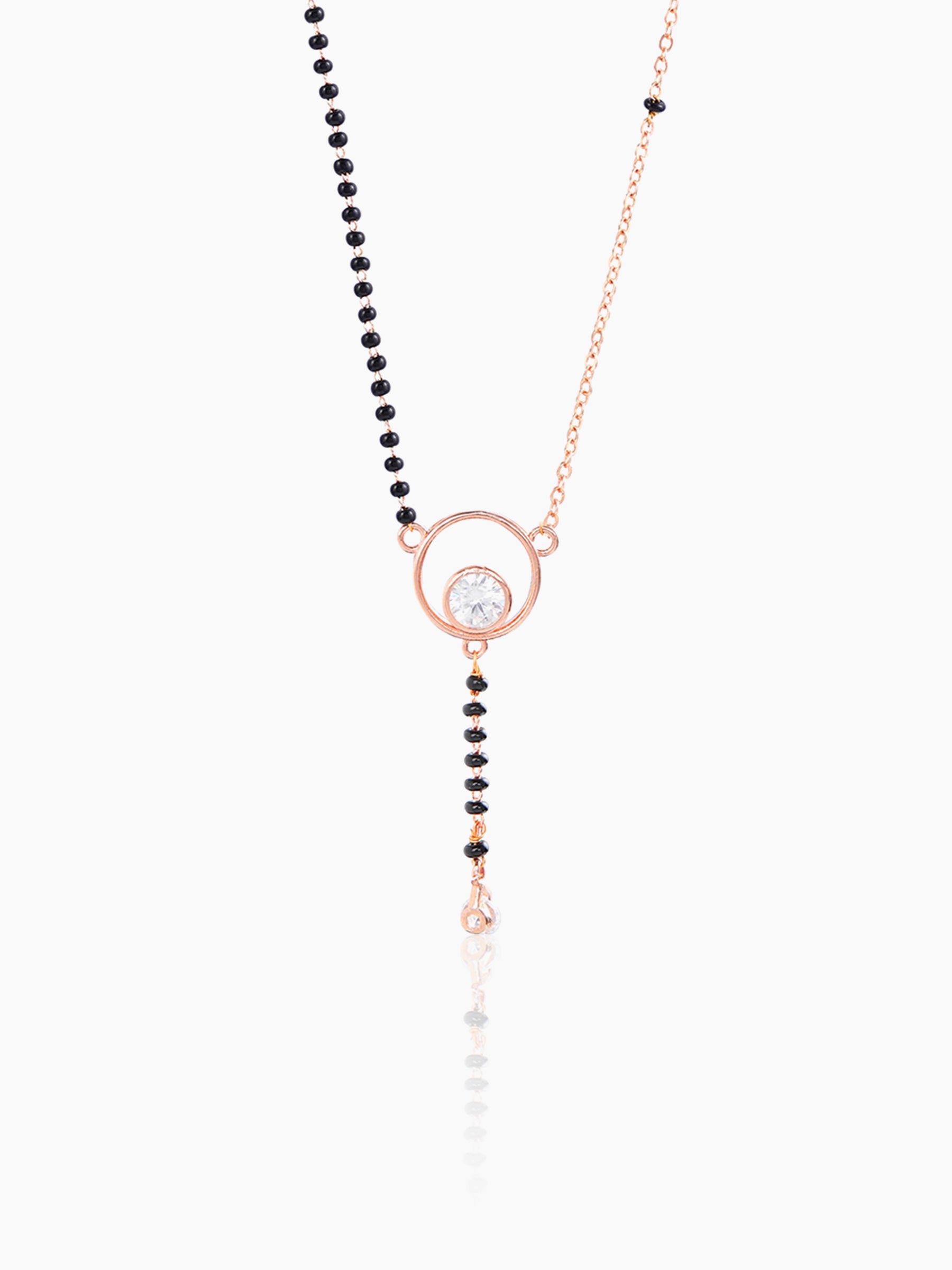 Marissa Sparkling Solitaire Diamond Round Pendant Rosegold Plated Mangalsutra