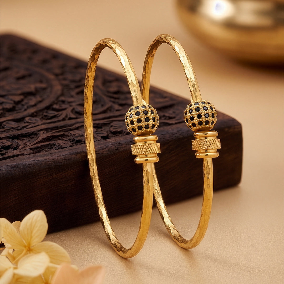 Meghna Black Bead Gold Women's Cuff Bangles (Set Of 2)