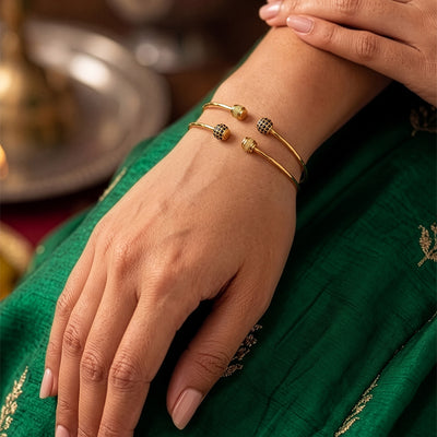 Meghna Black Bead Gold Women's Cuff Bangles (Set Of 2)