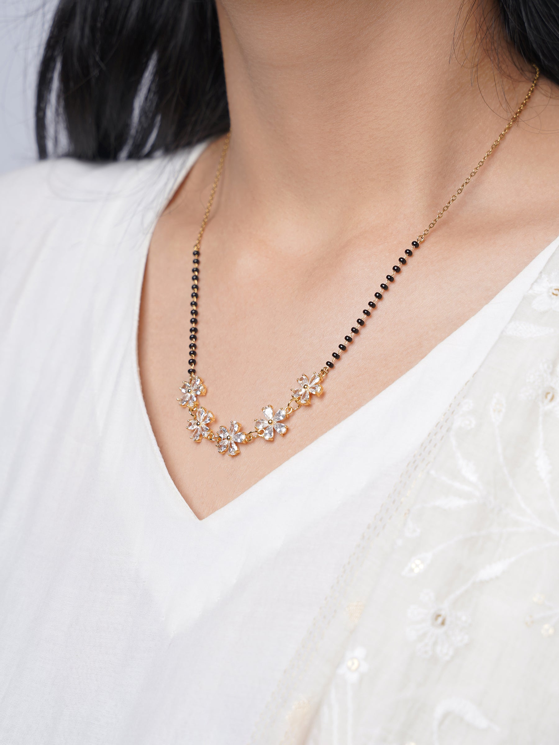 Meher Floral Clusters Diamond 18K Gold Plated  Mangalsutra