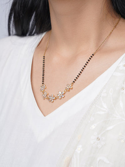 Meher Floral Clusters Diamond 18K Gold Plated  Mangalsutra