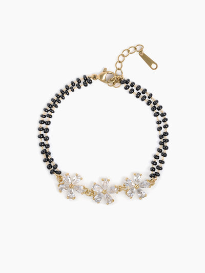 Meher Trio Flower Diamond Chamrs 18K Gold Plated Mangalsutra Bracelet
