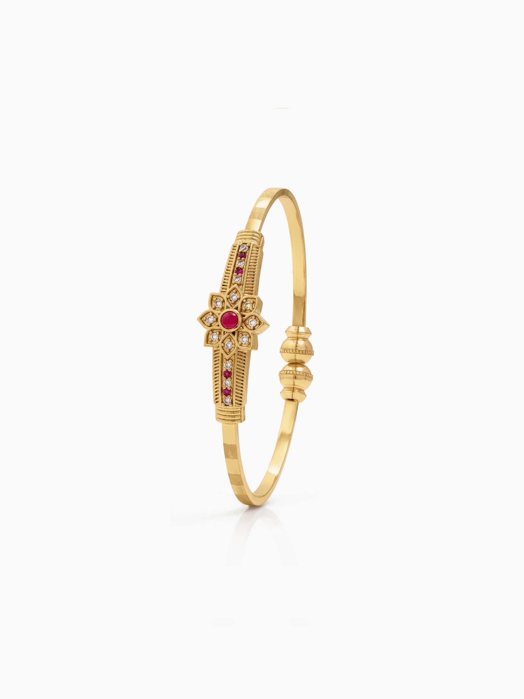 Mihika Textured Floral Bar Diamond Gold Set Of 2 Women's Cuff Bangles