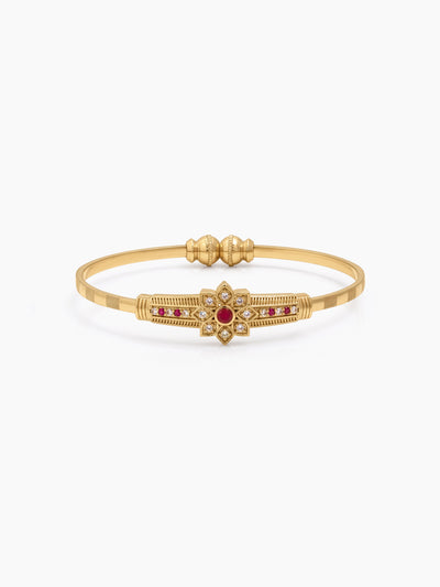 Mihika Textured Floral Bar Diamond Gold Set Of 2 Women's Cuff Bangles