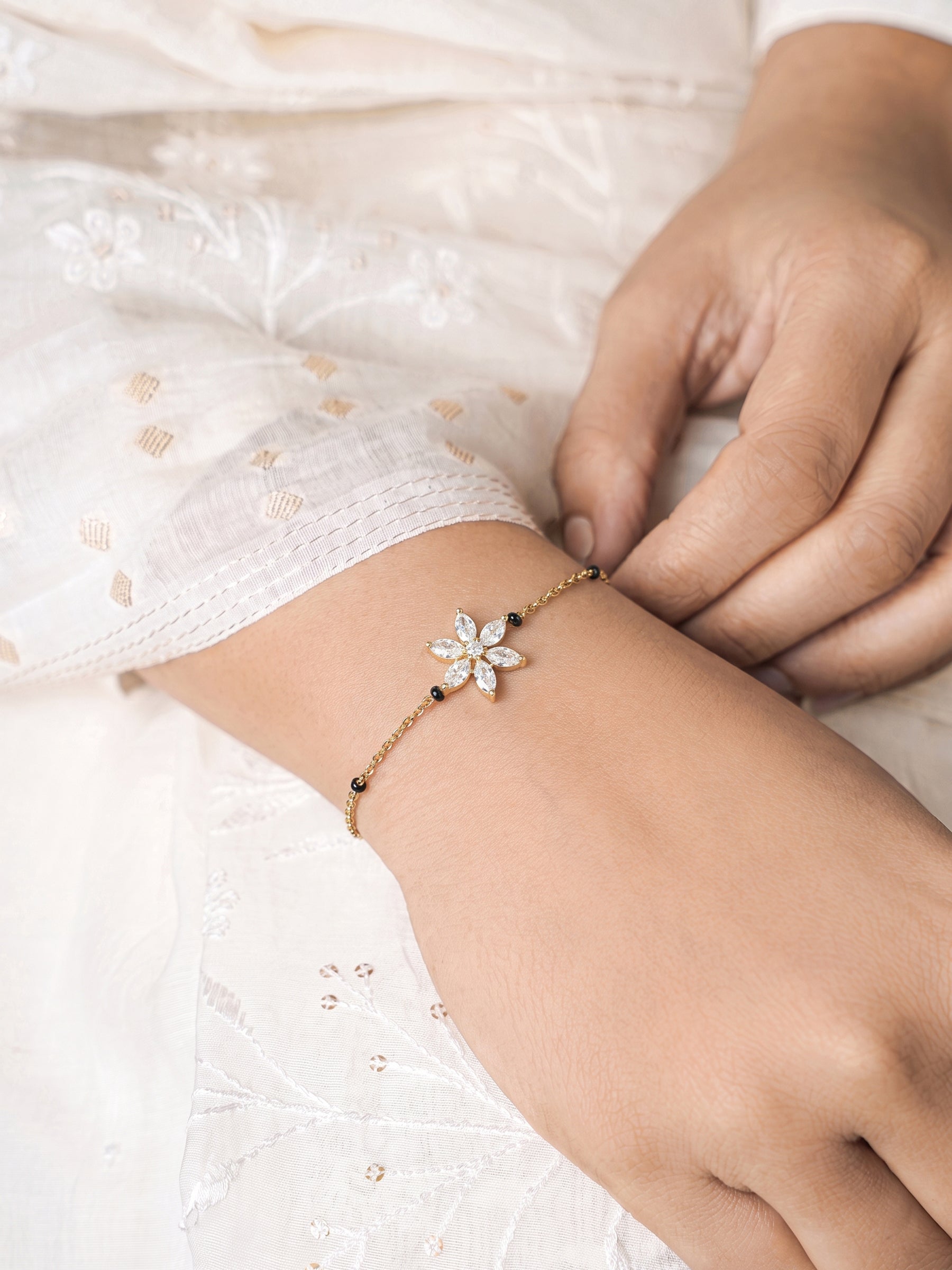 Mishani Marquise Diamond Floral 18K Gold Plated Women's  Mangalsutra Bracelets
