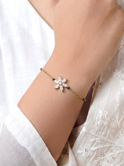 Mishani Marquise Diamond Floral 18K Gold Plated Women's  Mangalsutra Bracelets
