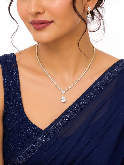 Mohini Pear Diamond Solitaire Heart Gold Women's Jewelry Set Of 2 - Necklace & Earrings
