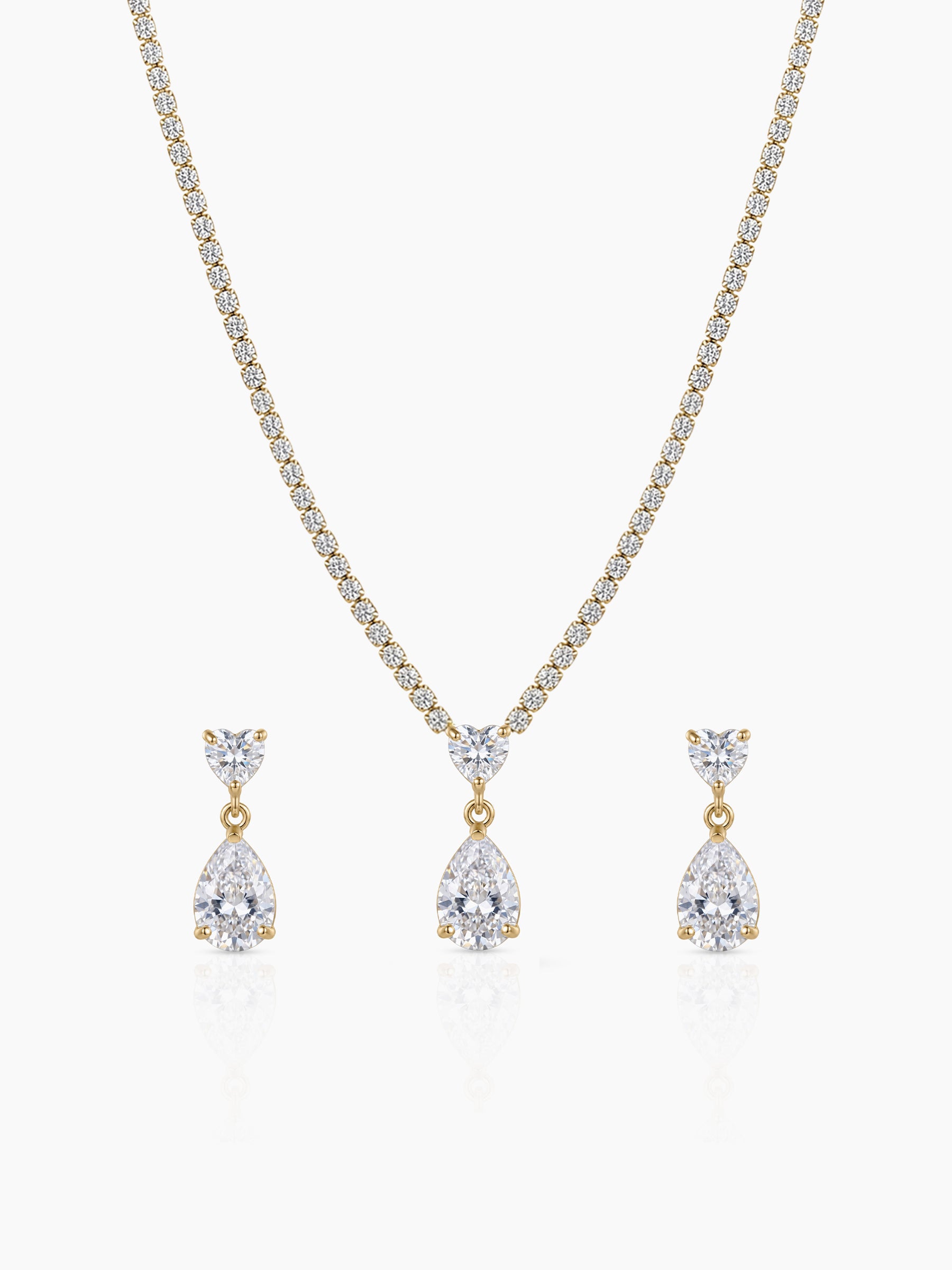 Mohini Pear Diamond Solitaire Heart Gold Women's Jewelry Set Of 2 - Necklace & Earrings