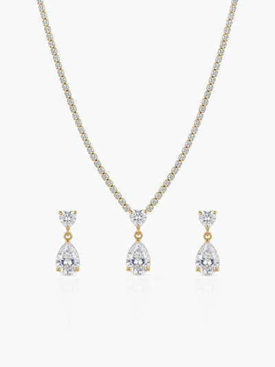 Mohini Pear Diamond Solitaire Heart Gold Women's Jewelry Set Of 2 - Necklace & Earrings