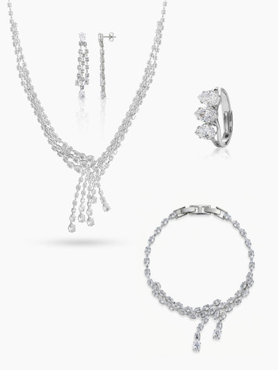 Molisha  Diamond Women's Silver Jewelry Set Of 4 - Necklace, Ring, Bracelet & Earrings 