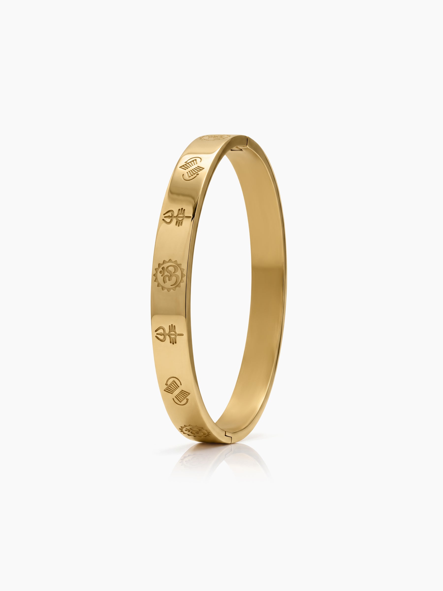 Neelkanth Shiva Om,Trishul,Damru Gold Men's Solid Kada Bracelets