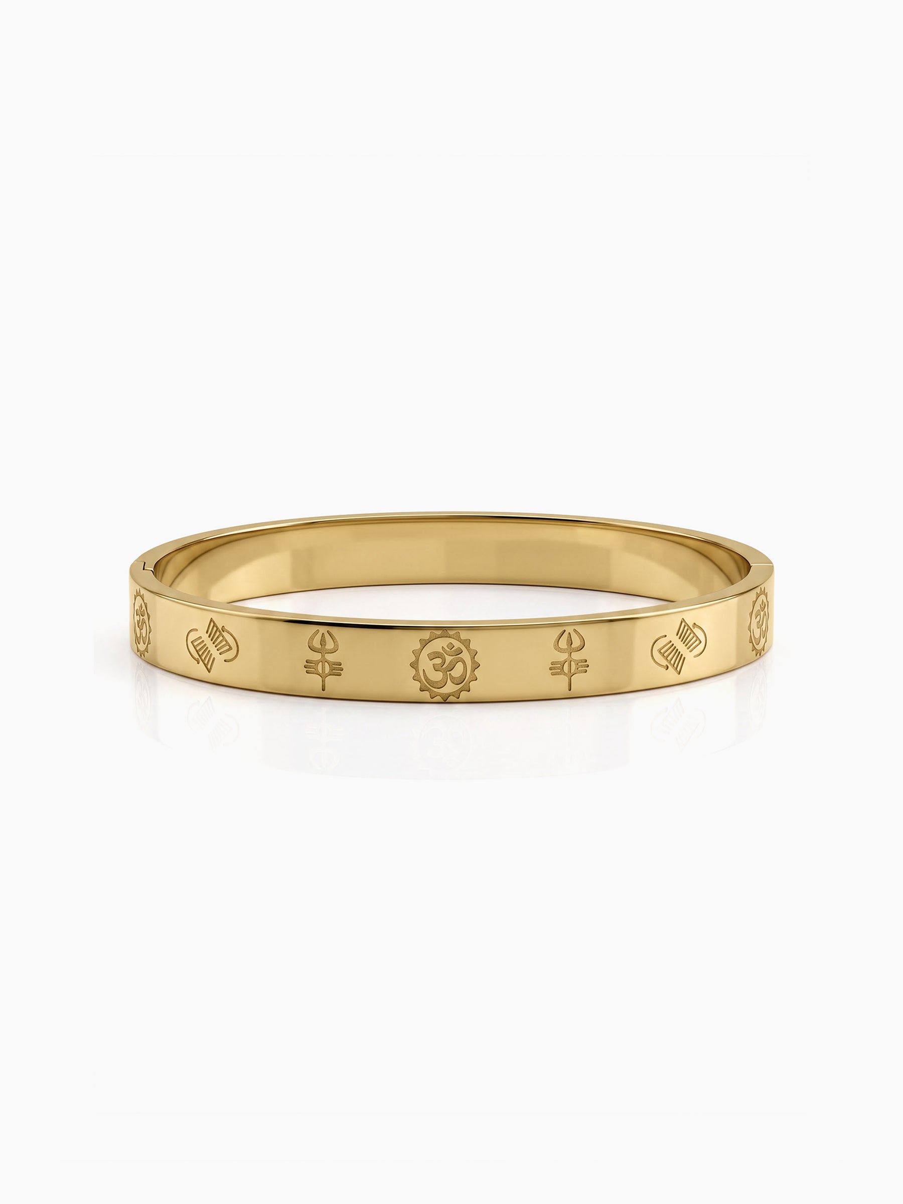 Neelkanth Shiva Om,Trishul,Damru Gold Men's Solid Kada Bracelets