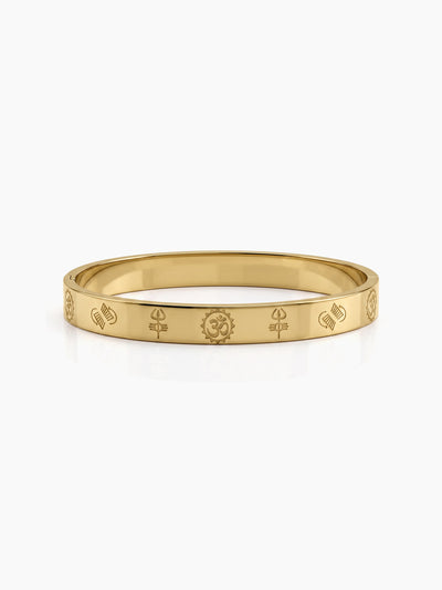 Neelkanth Shiva Om,Trishul,Damru Gold Men's Solid Kada Bracelets