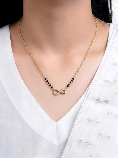 Nishi Infinity Charm 18K Gold Tone
 Plated Diamond Mangalsutra