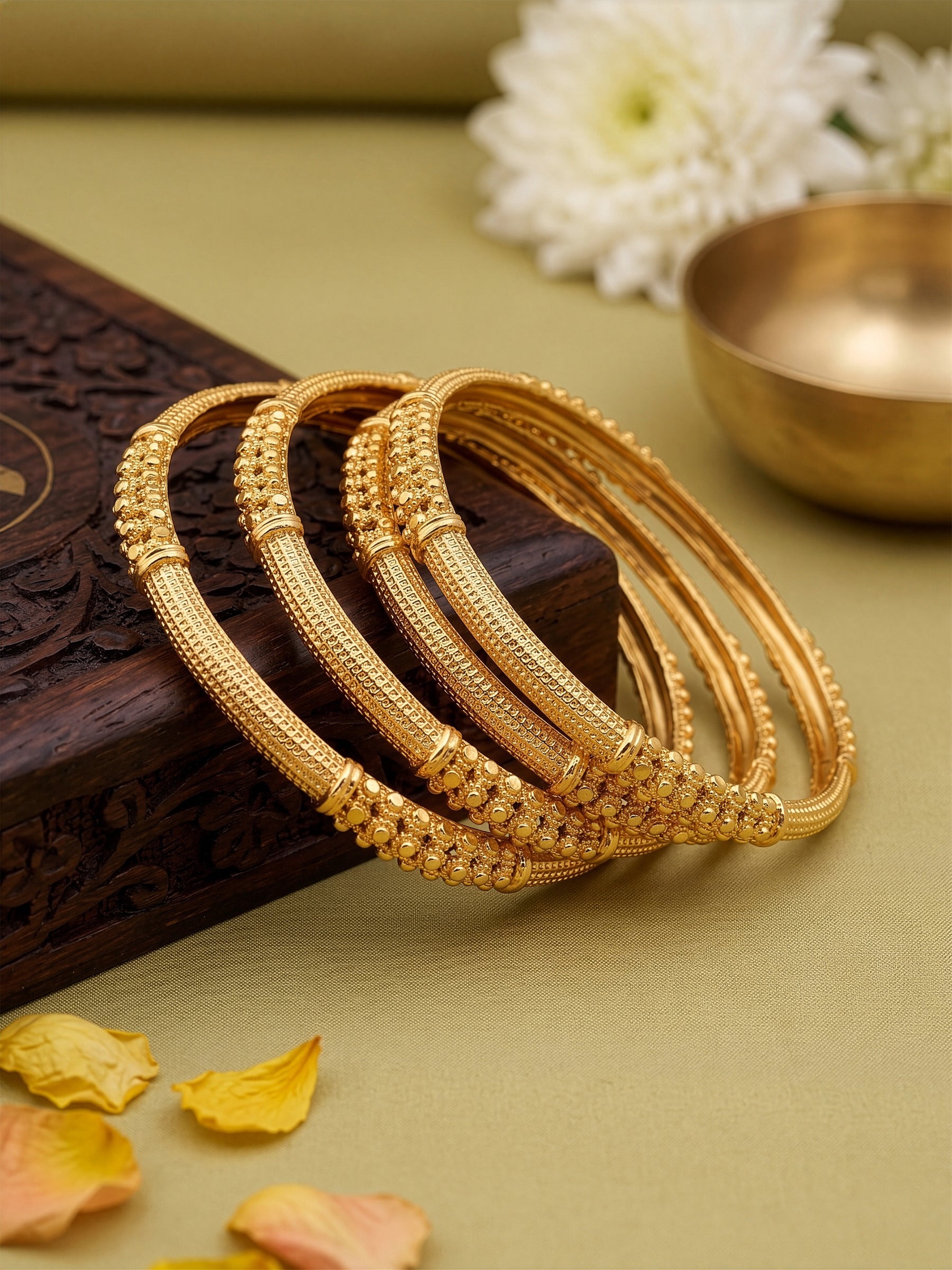 Niti Textured Gold Set Of 2 Women's 2/4, 2/6, 2/8 Bangle