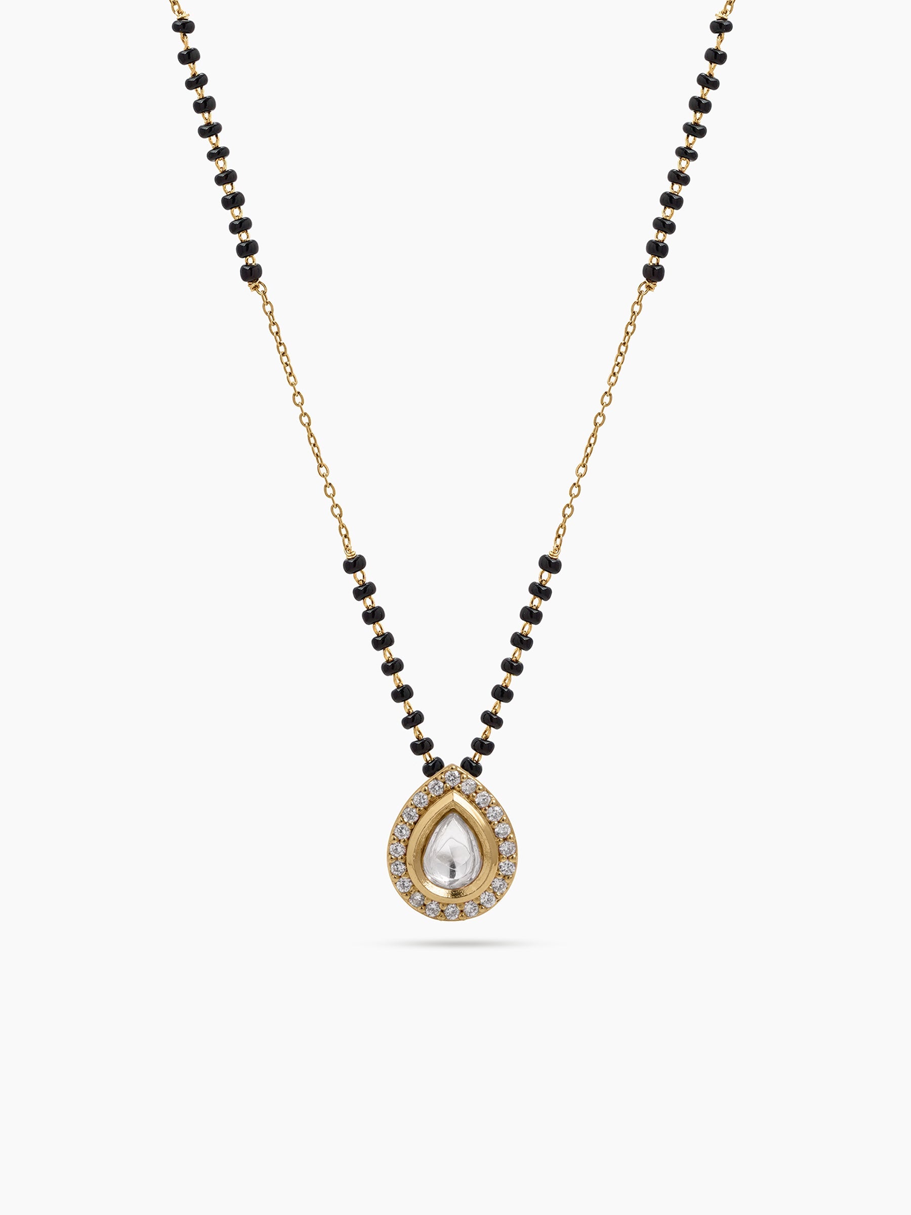 Niya Teardrop Solitaire Diamond 18K Gold Plated Women's Chain Pendant Mangalsutra Necklace