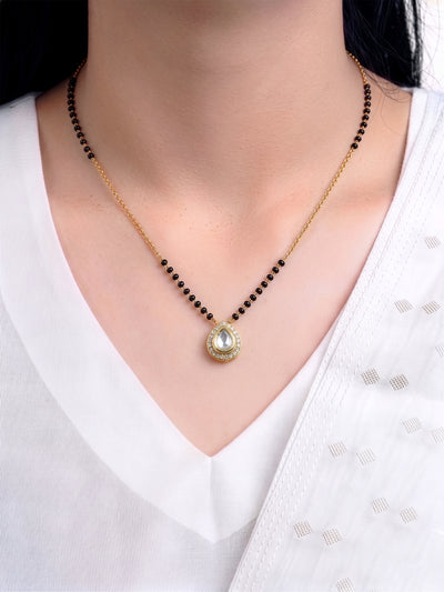 Niya Teardrop Solitaire Diamond 18K Gold Plated Women's Chain Pendant Mangalsutra Necklace