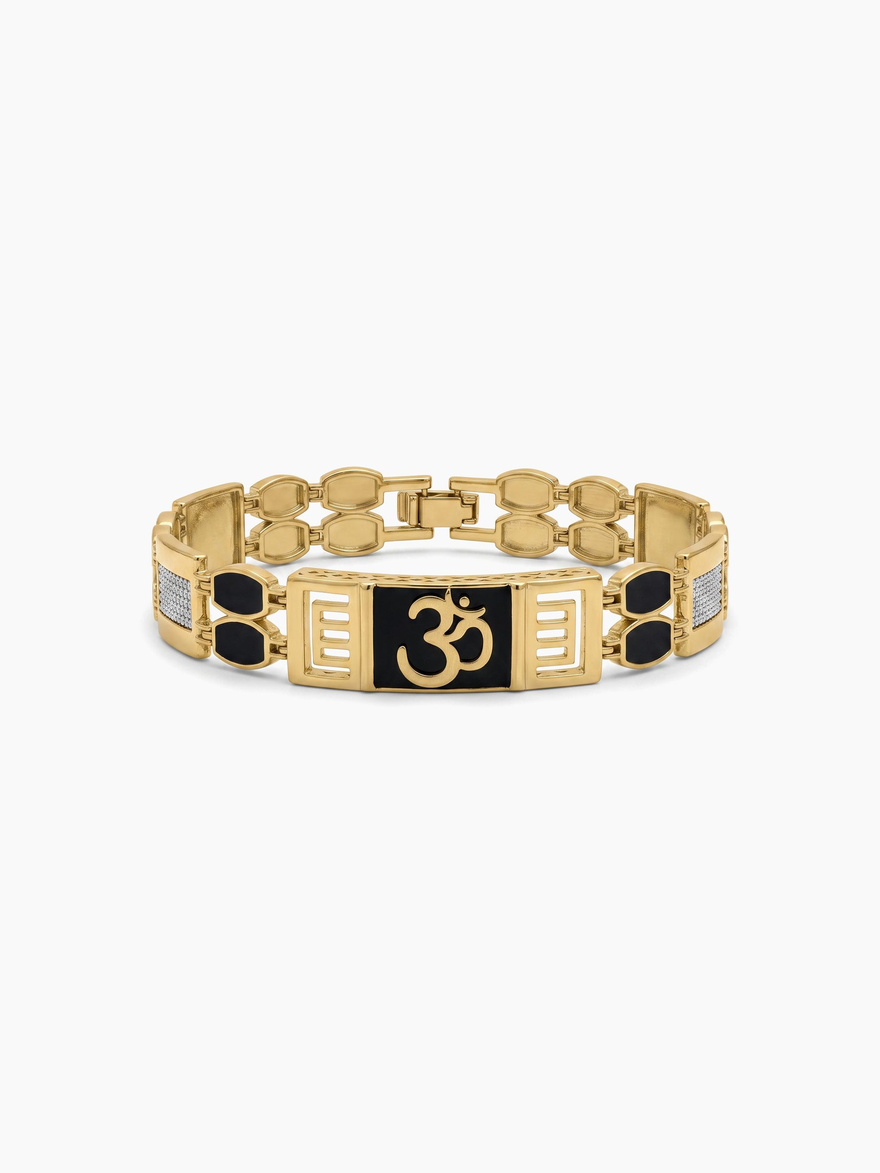Omveer Om Link 18K Gold Plated - Silver Black Geometric Men's Chain Loose Bracelets