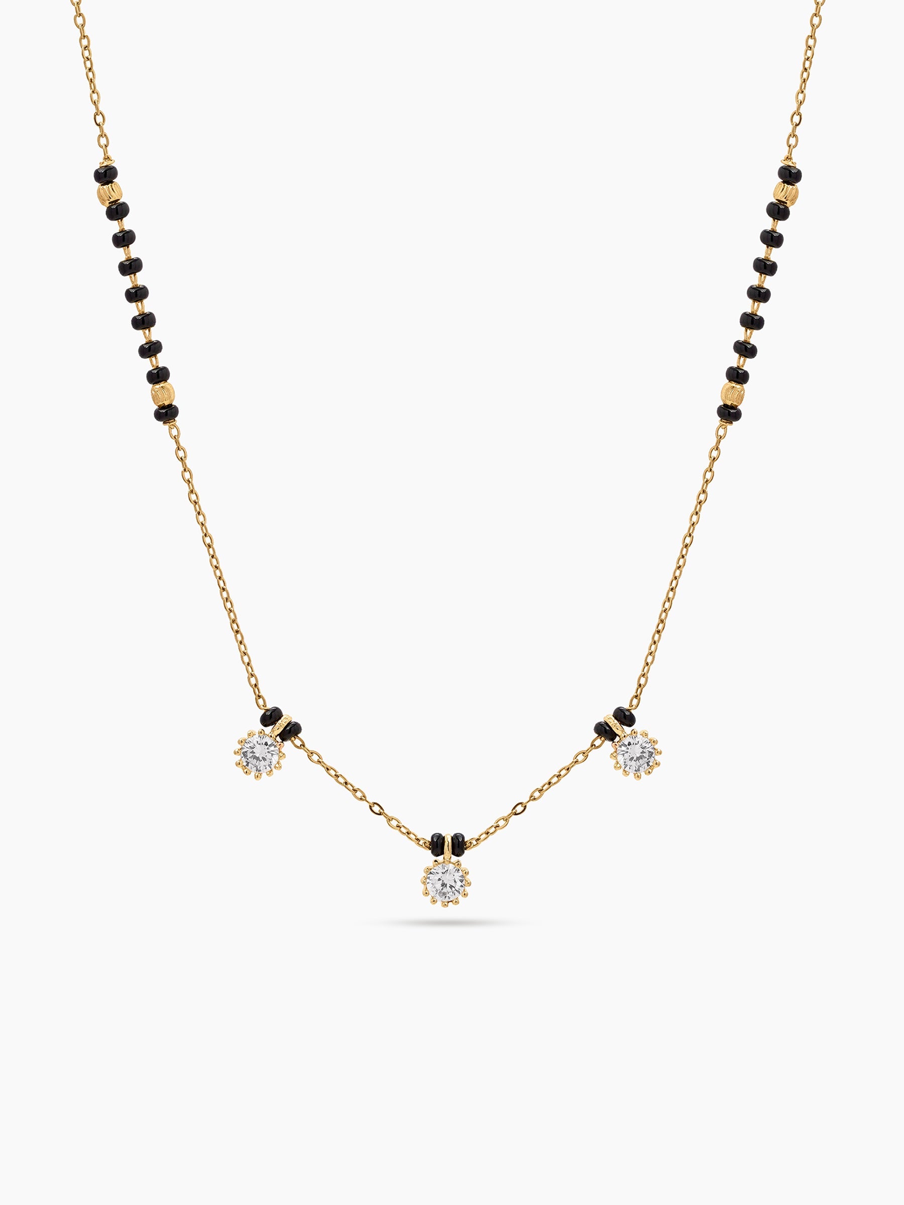Palak Trio Diamond Solitaire 18K Gold Plated Women's Chain Pendant Mangalsutra Necklace