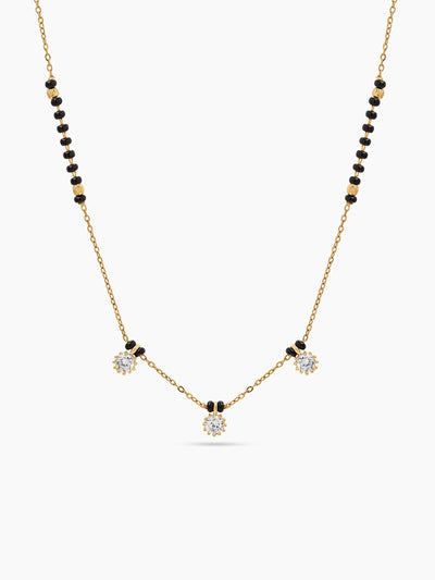 Palak Trio Diamond Solitaire 18K Gold Plated Women's Chain Pendant Mangalsutra Necklace
