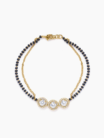 Pihu Three Diamond Solitaire 18K Gold Plated Mangalsutra Bracelet