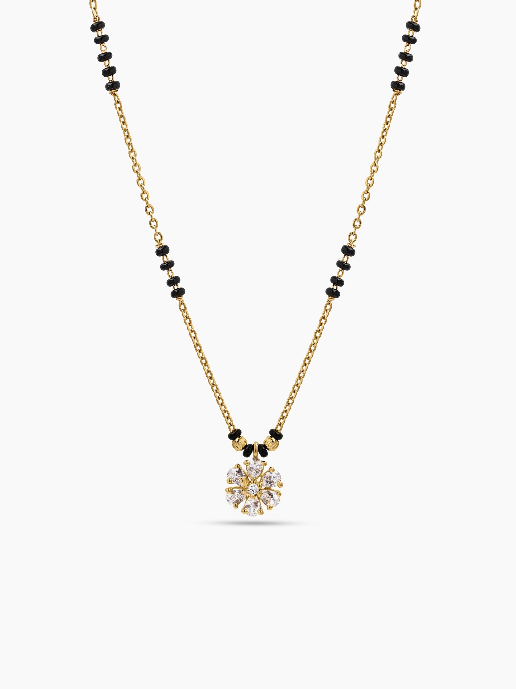 Prapti Floral Diamond 18K Gold Plated  Women's Chain Pendant Mangalsutra Necklace