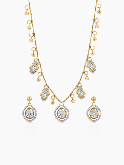 Radhika Baguette Diamond Beaded Charm Women's Jewelry Set Of 2 - Necklace & Earrings