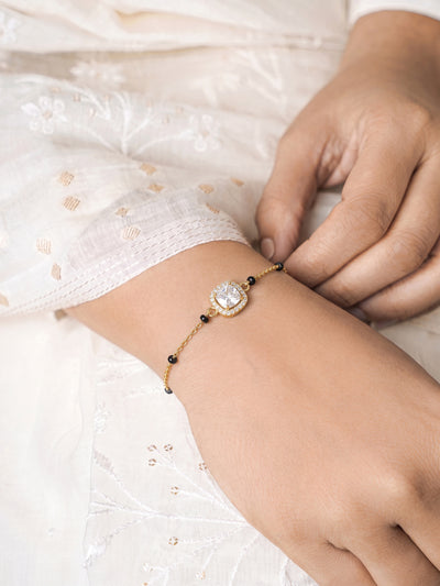 Rashi Diamond Solitaire Halo 18K Gold Plated Mangalsutra Bracelet