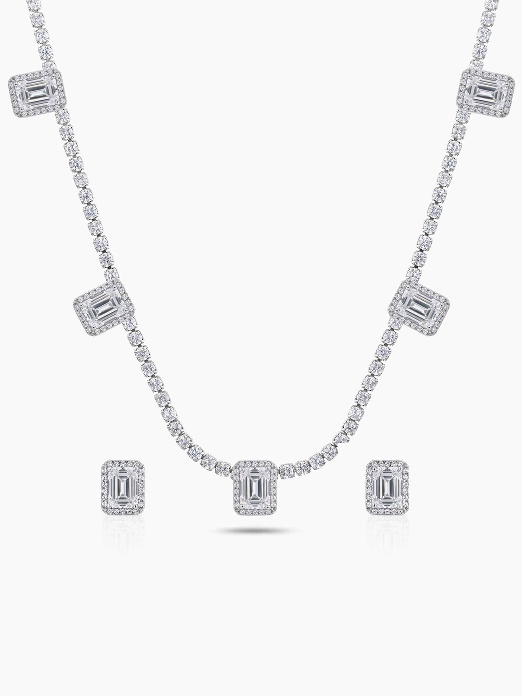 Rashmi Diamond Solitaire Halo Silver Women's Jewelry Set Of 2 - Necklace & Earrings