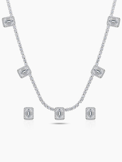 Rashmi Diamond Solitaire Halo Silver Women's Jewelry Set Of 2 - Necklace & Earrings