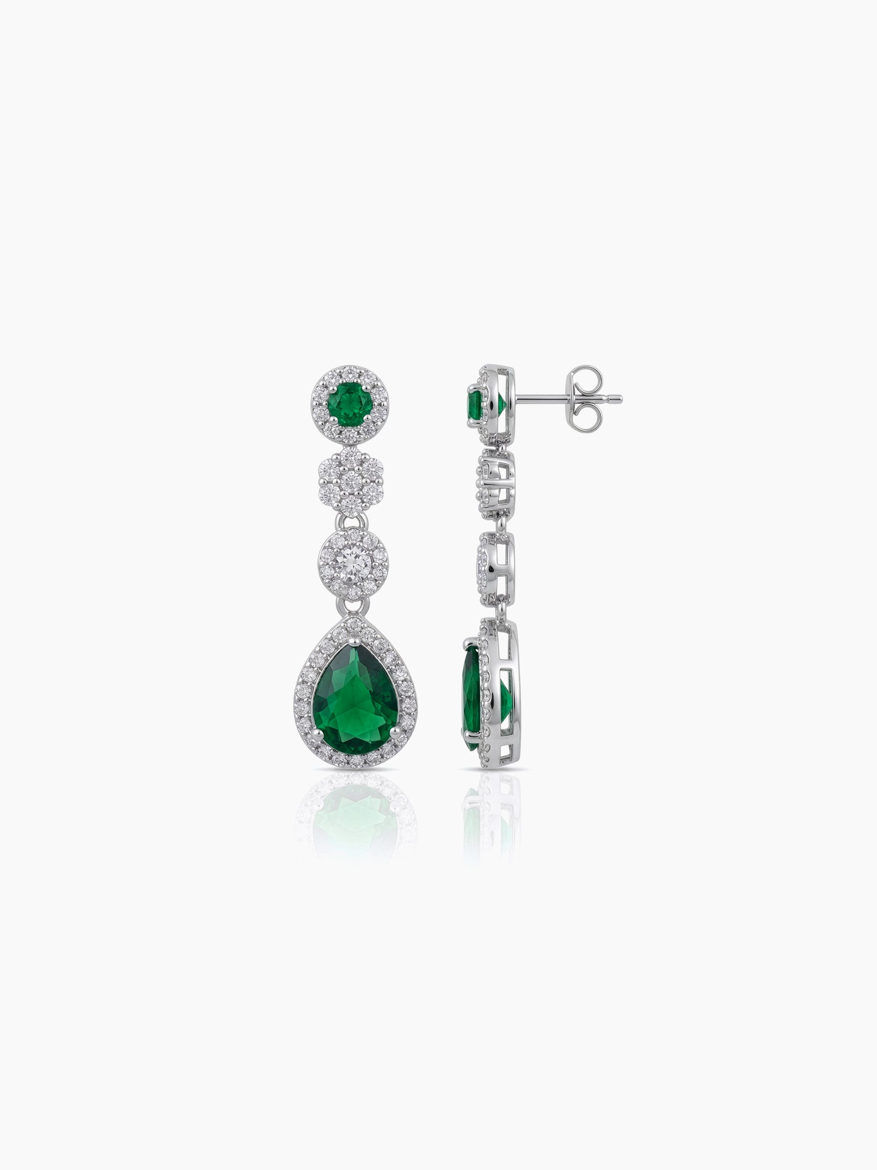 Revti Teardrop Pear Solitaire Diamond Green - Silver Women's Jewelry Set Of 2 - Necklace & Earrings