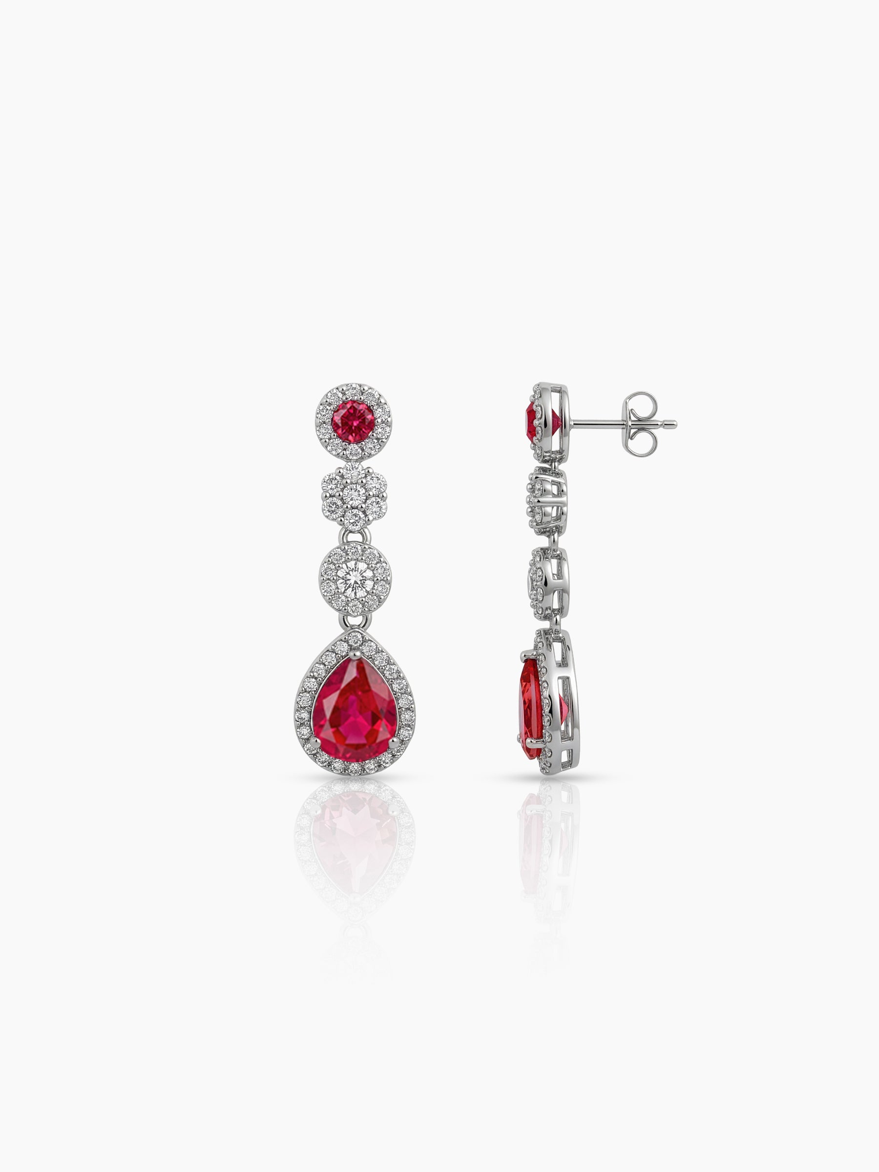 Revti Teardrop Pear Solitaire Diamond Red - Silver Women's Jewelry Set Of 2 - Necklace & Earrings