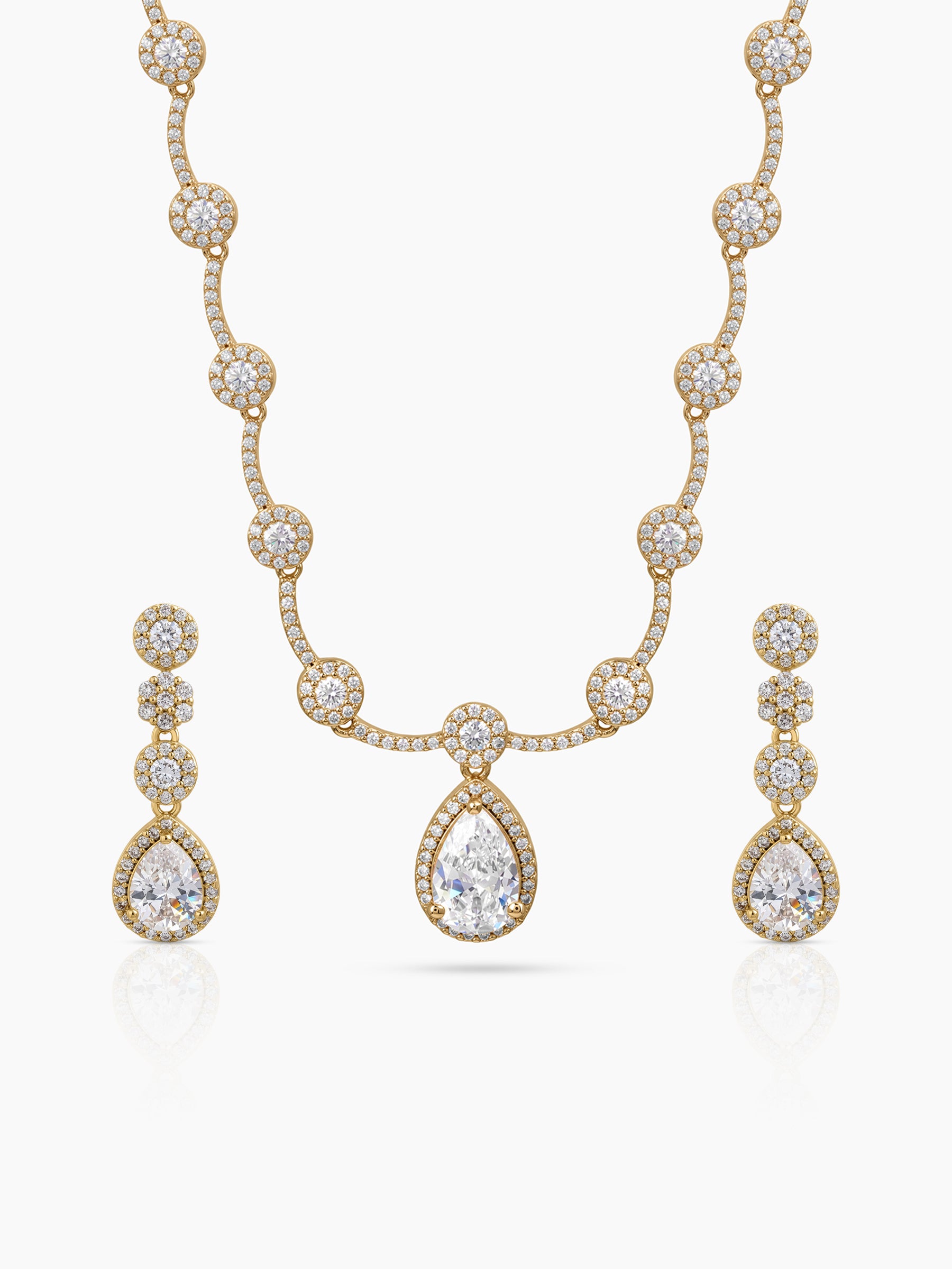 Revti Teardrop Pear Solitaire Diamond Gold Women's Jewelry Set Of 2 - Necklace & Earrings