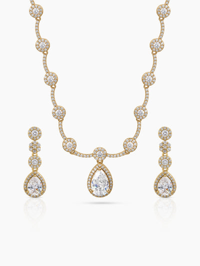 Revti Teardrop Pear Solitaire Diamond Gold Women's Jewelry Set Of 2 - Necklace & Earrings