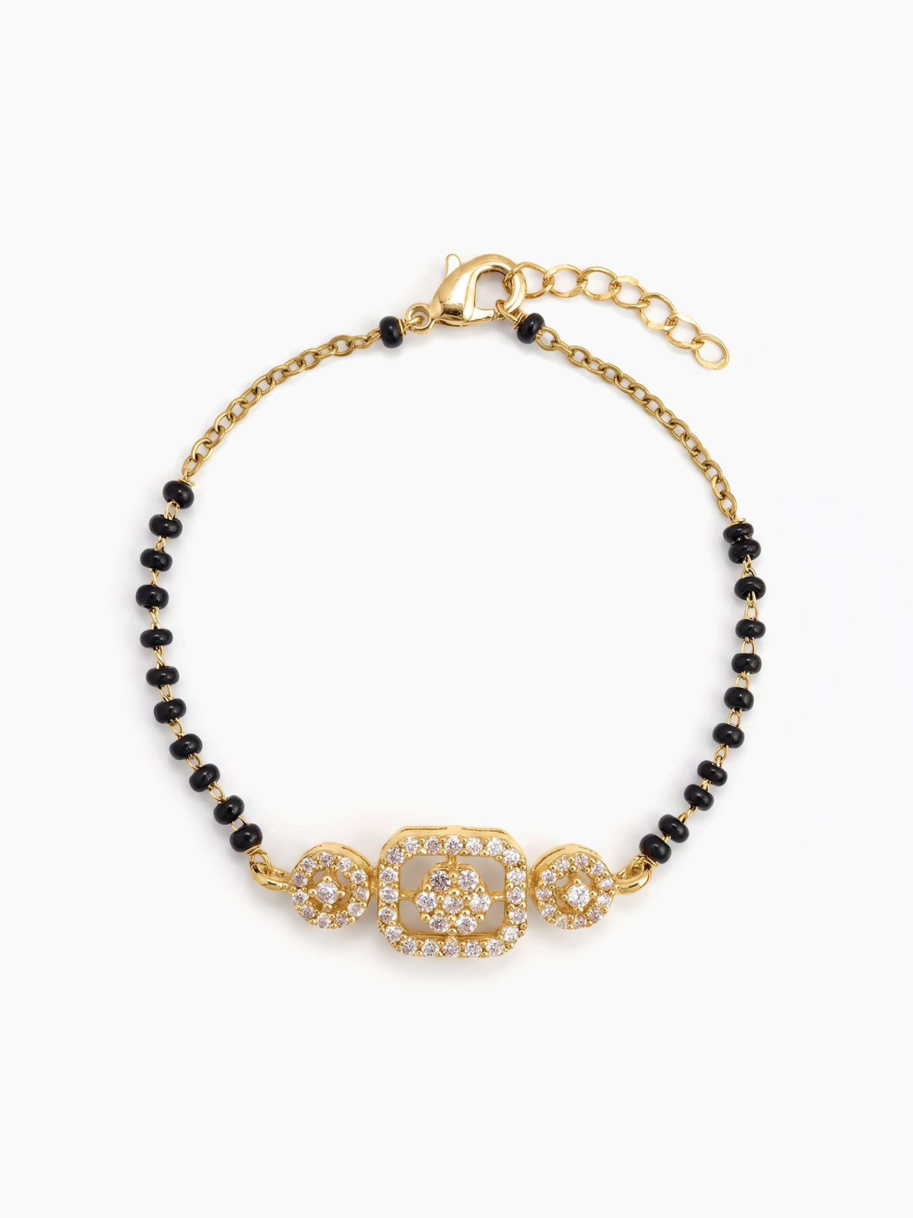 Rivisha Diamond Solitaire Floral 18K Gold Plated Women's Mangalsutra Bracelets