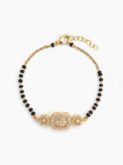 Rivisha Diamond Solitaire Floral 18K Gold Plated Women's Mangalsutra Bracelets