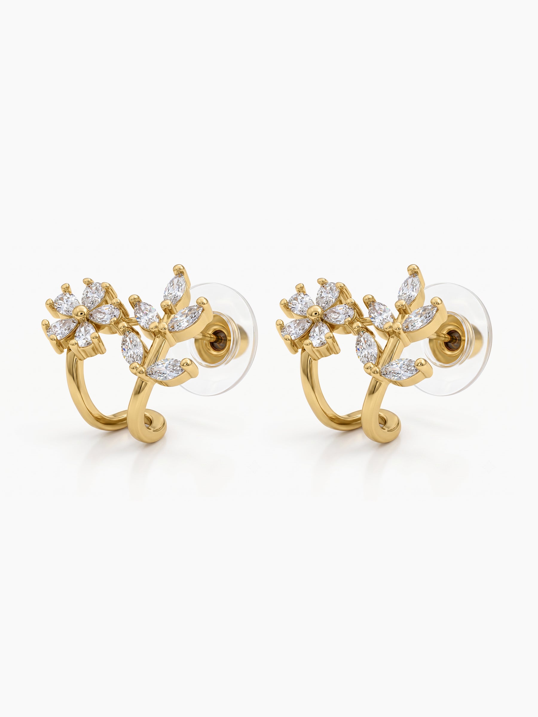 Ruhani Floral Leaf Curve Gold Women's Stud Earrings