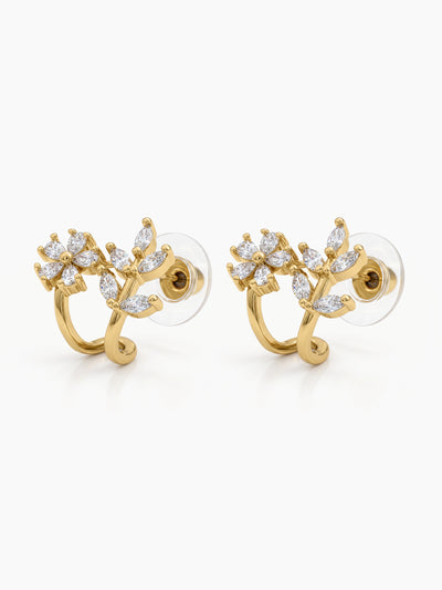Ruhani Floral Leaf Curve Gold Women's Stud Earrings