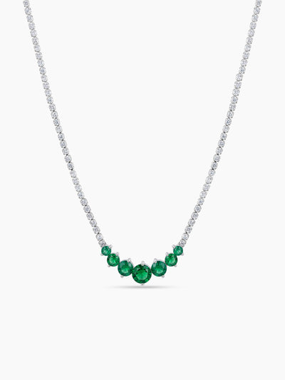Rushika Emerald Solitaire Diamond Silver Women's Chain Pendant Necklace